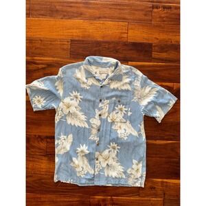 Boca‎ Classics Island Wear Mens Large Hawaiian Shirt Blue Floral Silk Bamboo